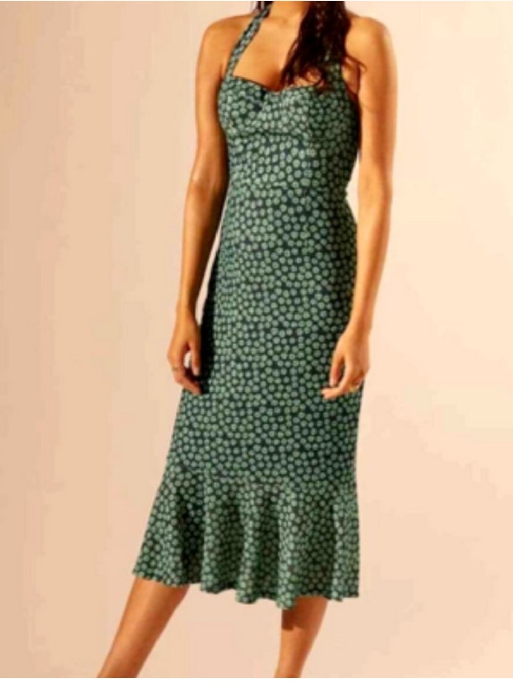 Anthropologie Hutch Halter Corset Floral Midi Dress in Green/Navy - Small
